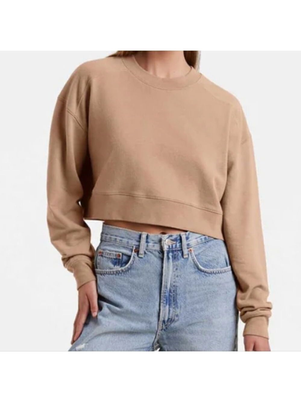 493 Nuuds Cropped Crewneck Sweatshirt Mocha Size Small NWT Neutral Cozy